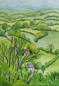ガルガン山、リムーザン、フランスからの眺め2010水彩の鉛筆 作： Joan Thewsey